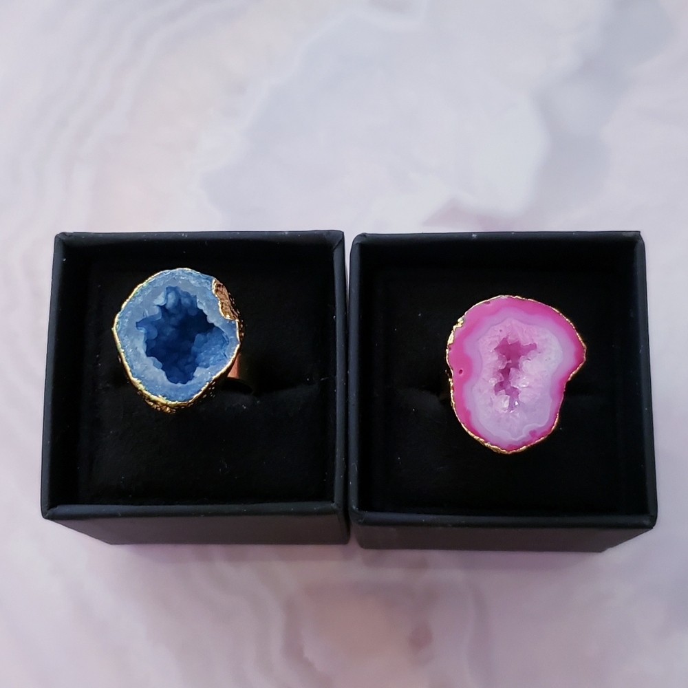Faux Geo Stone Rings Pink / Blue - Picture 2 of 8